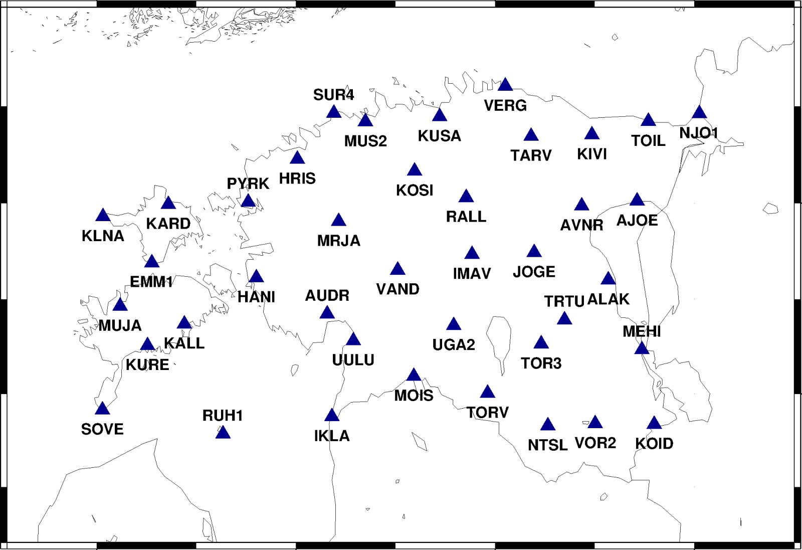 ESTPOS GNSS reference station network; Image courtesy Estonia Geoportal